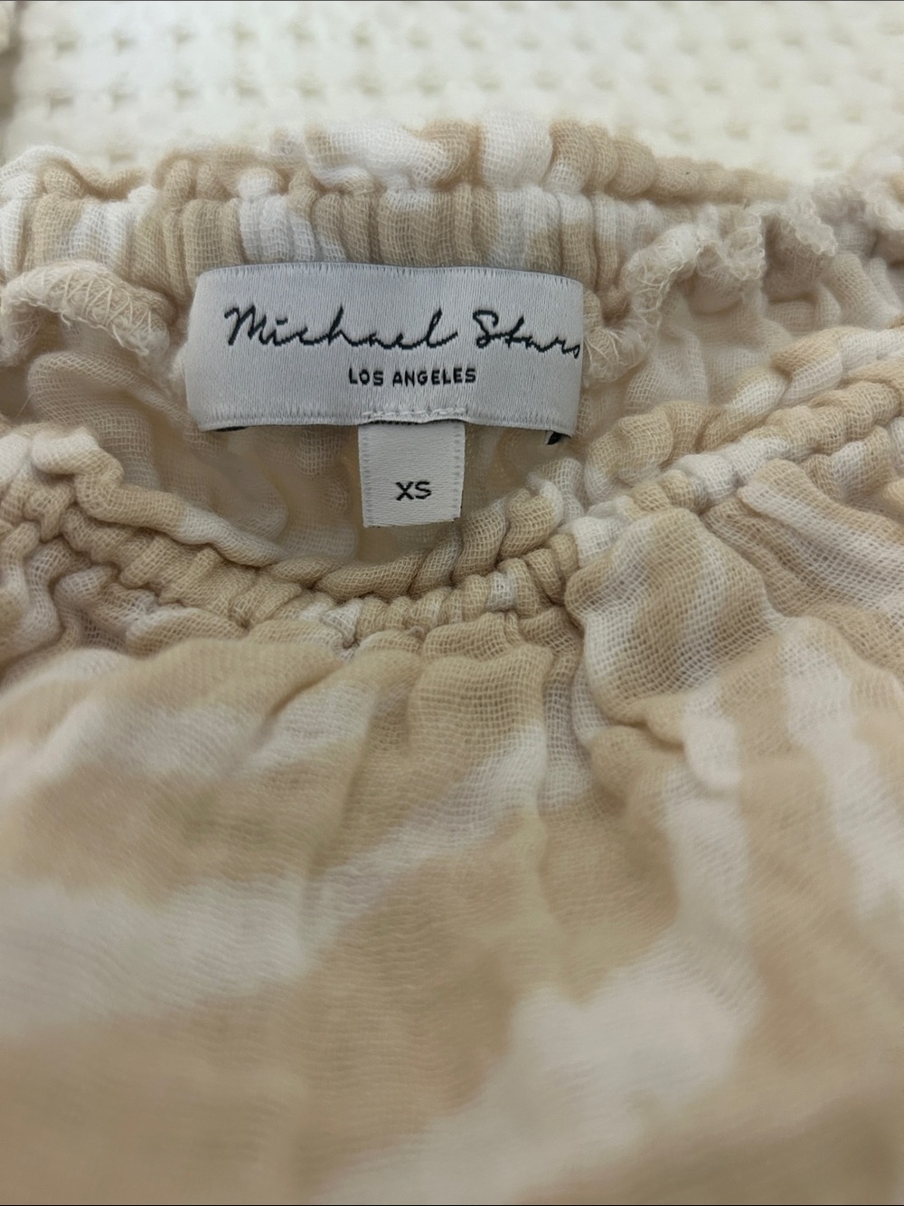 Michael Stars Cream and Beige Gauze Zebra-Print Smocked Blouse